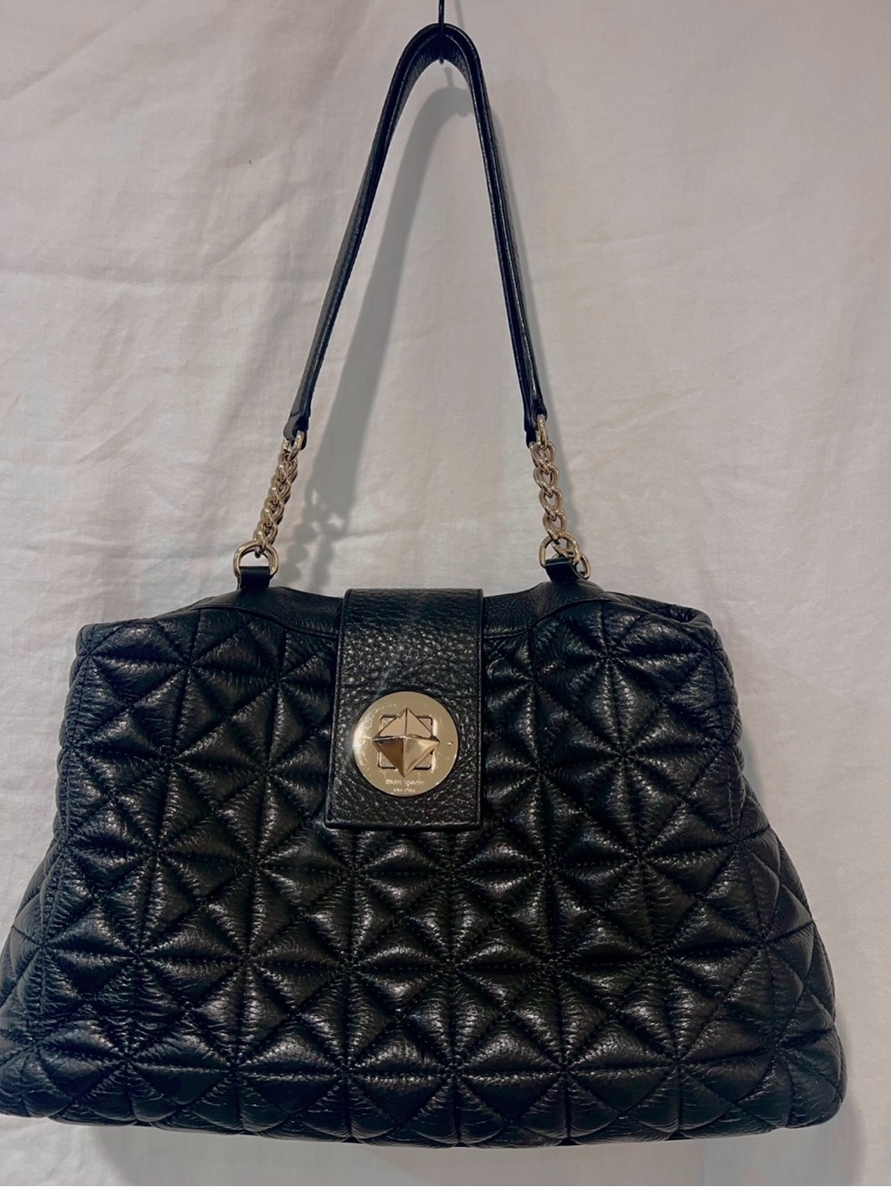Kate Spade Astor Court Elena Black Quilted Leather Shoulder Bag Gold Chain Strap
